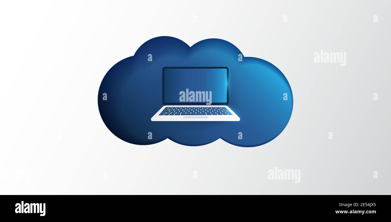 Cloud Computing Technology Design Concept with Laptop Computer - Remote Work, Shared Resources, Digital Internet Services Stock Vector