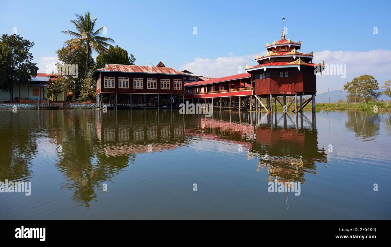Nga Phe Kyaung Monastery, view from Inle Lake, Myanmar. Stock Photo