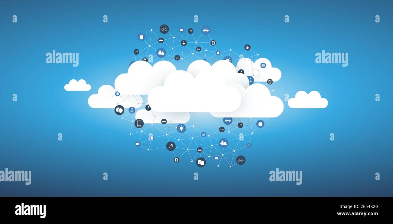 Blue Cloud Computing and Networks Concept Design - Vector Illustration ...