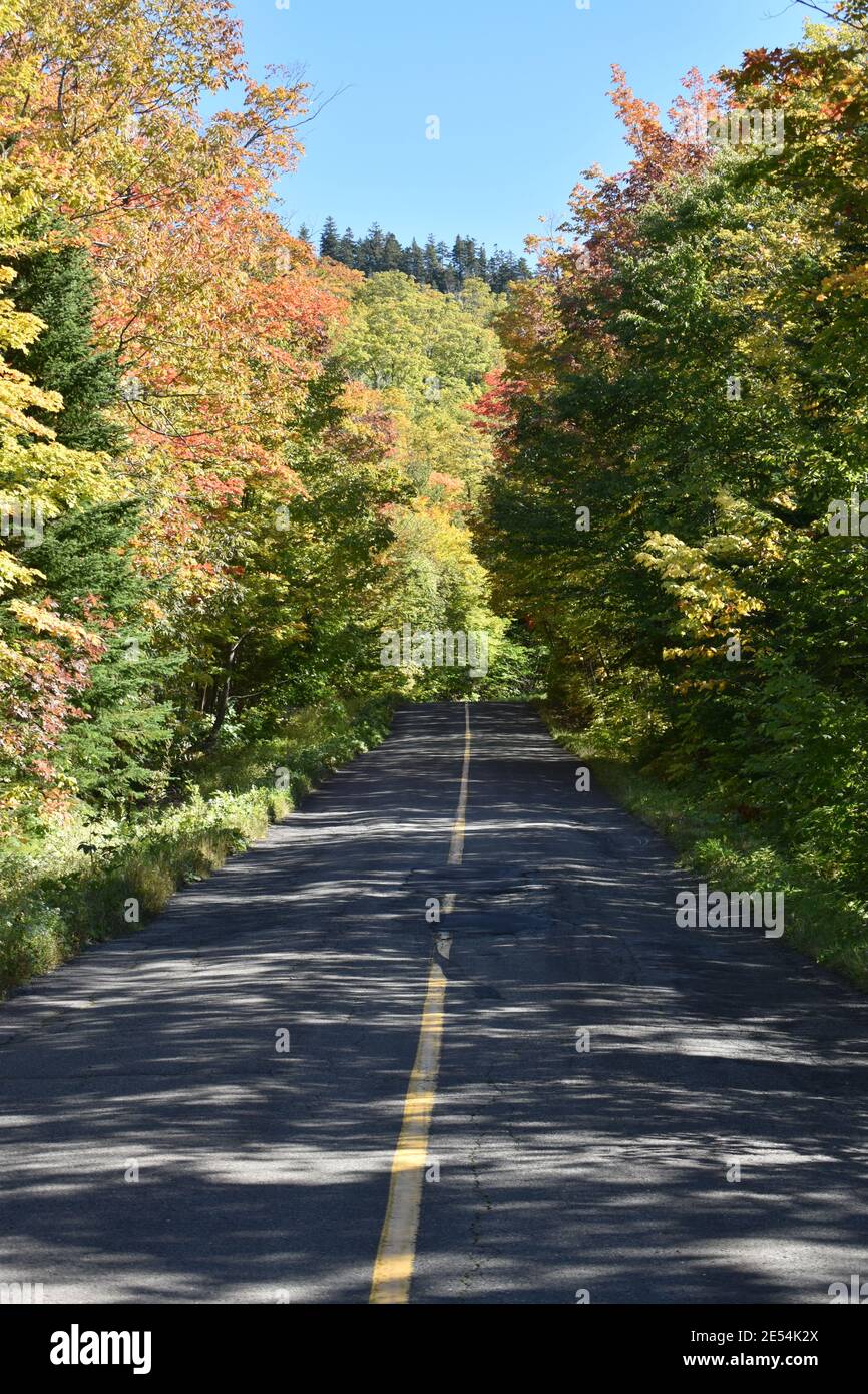 Le chemin du lac TroisSaumons en automne, Québec Stock Photo Alamy