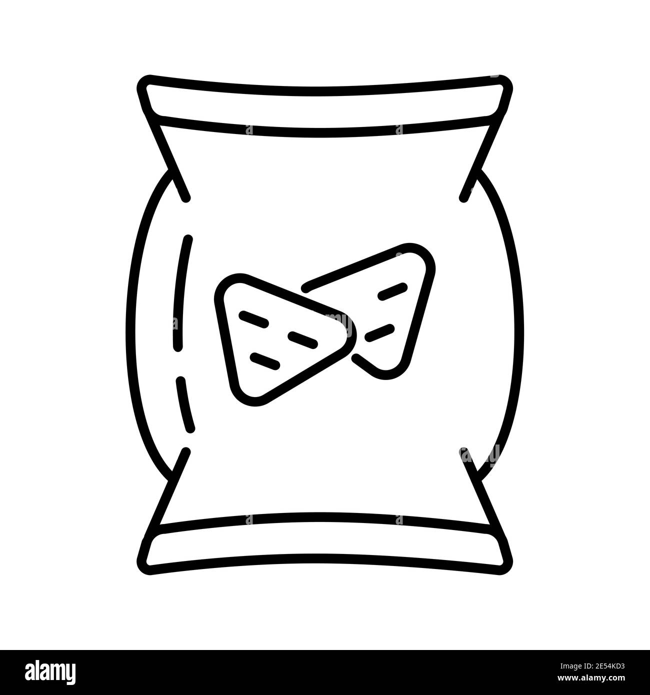 Snacks icon vector. Packaging of crunchy crackers, chips in outline style. Fast food sign. Stock Vector