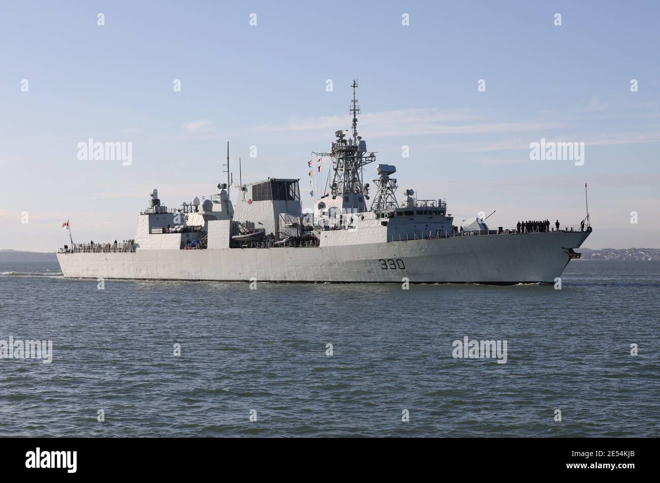 The Royal Canadian Navy frigate HMCS HALIFAX (FFH330) approaches the harbour entrance Stock Photo