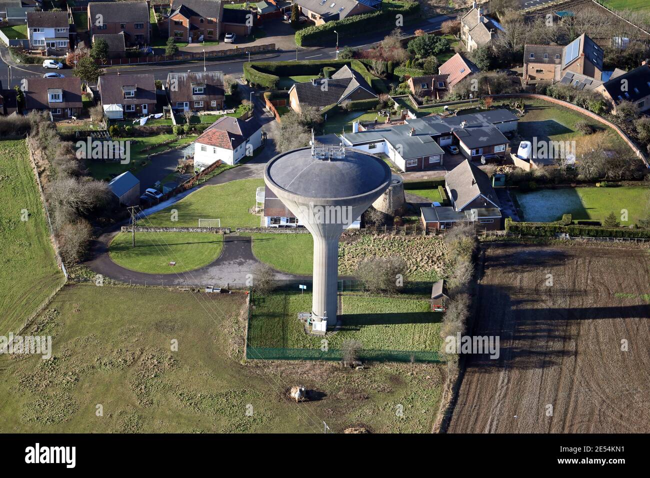 aerial view of Upton Water Tower on Beacon Hill, Upton village near Pontefract, West Yorkshire Stock Photo