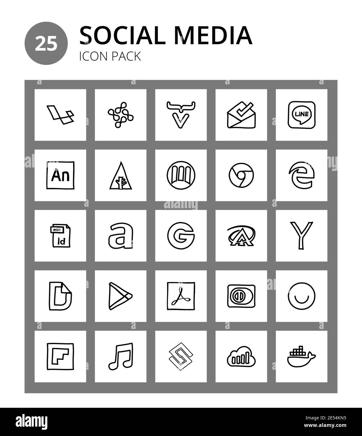 Social Media 25 icons yahoo, groupon, mizuni, amilia, indesign Editable Vector Design Elements Stock Vector