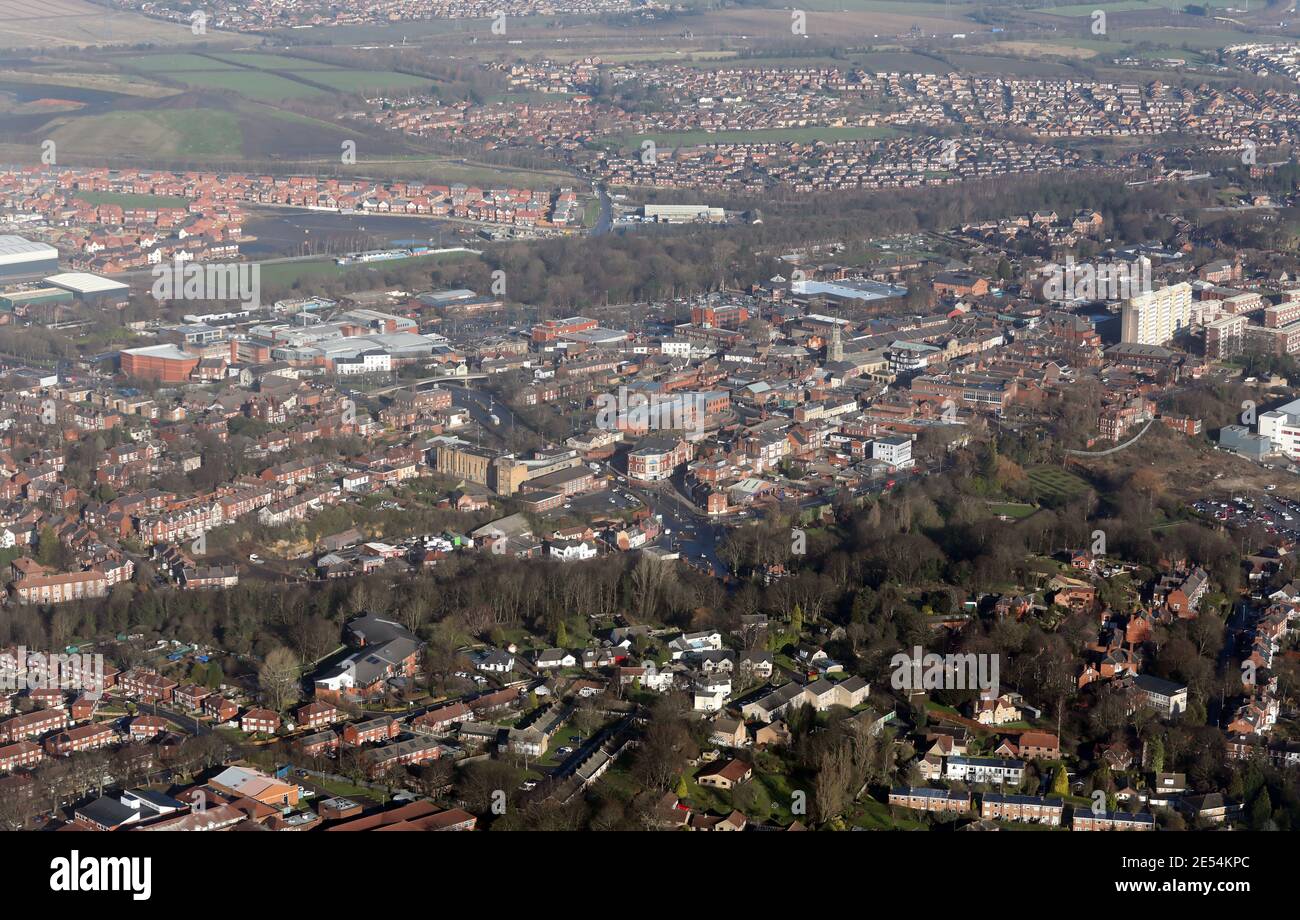 aerial view of Pontefract market town in West Yorkshire Stock Photo