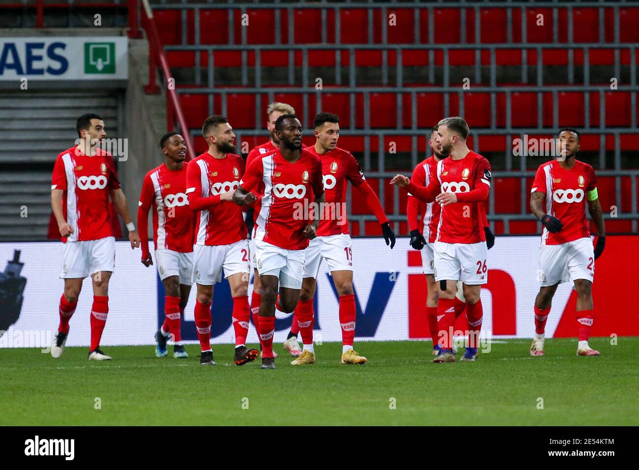 Liege Belgium January 24 Players Of Standard De Liege Celebrate A Goal During The Pro League Match Between Standard Liege And Charleroi At Maurice Stock Photo Alamy