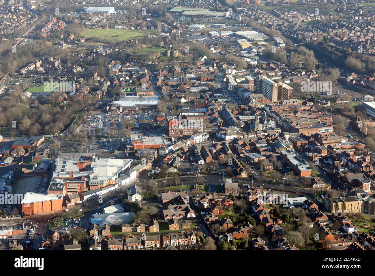 aerial view of Pontefract market town in West Yorkshire Stock Photo