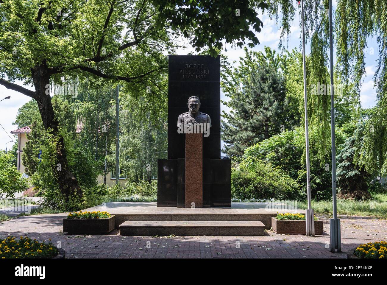 Jozef Pilsudski monument in Wolomin, main town of Wolomin County situated in the Masovian Voivodship near Warsaw, Poland Stock Photo
