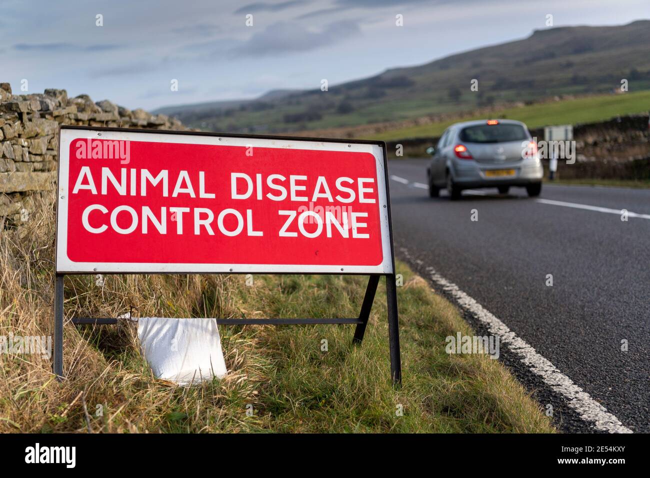 Animal Disease Control Area sign in Wensleydale, part of the Avian Flu outbreak late 2020, UK. Stock Photo