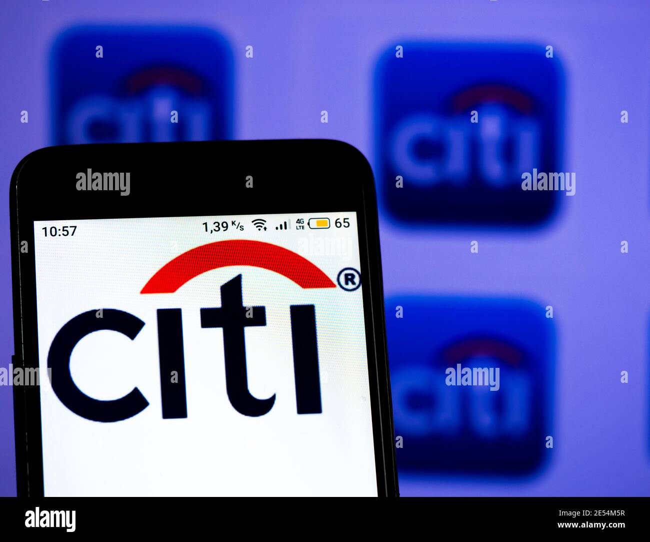 In this photo illustration a Citi Group logo seen displayed on ...