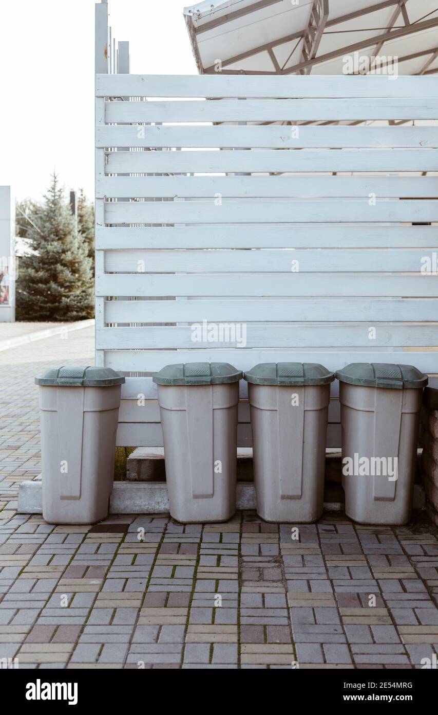 Four Different Color Garbage Bins Stock Photo - Image of environmental,  purpose: 227541316