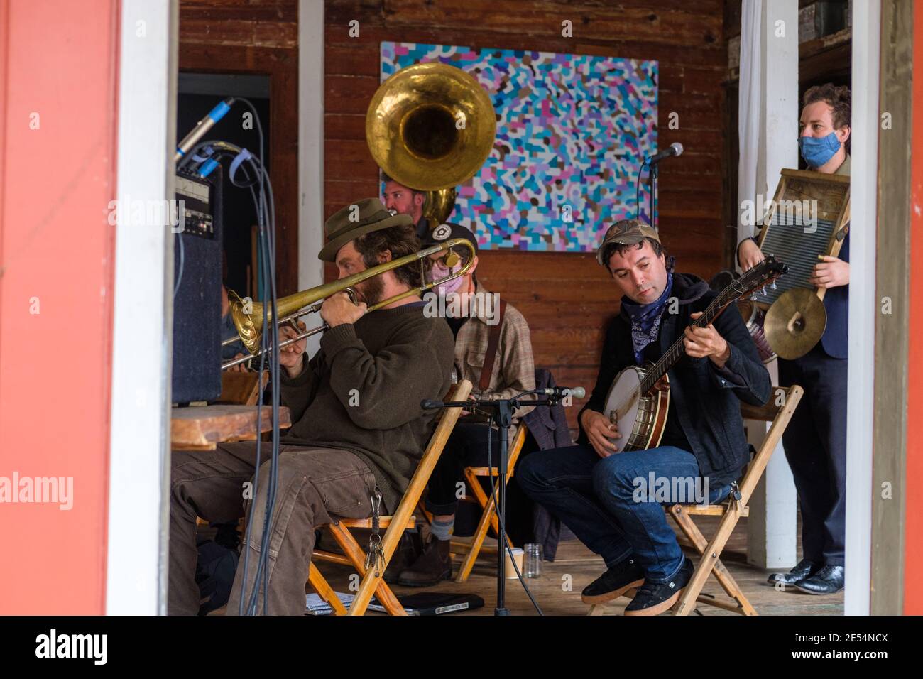 NEW ORLEANS, LA, USA - JANUARY 23, 2021: Tuba Skinny traditional jazz band  playing at the Tigermen Den in the Bywater Neighborhood Stock Photo - Alamy