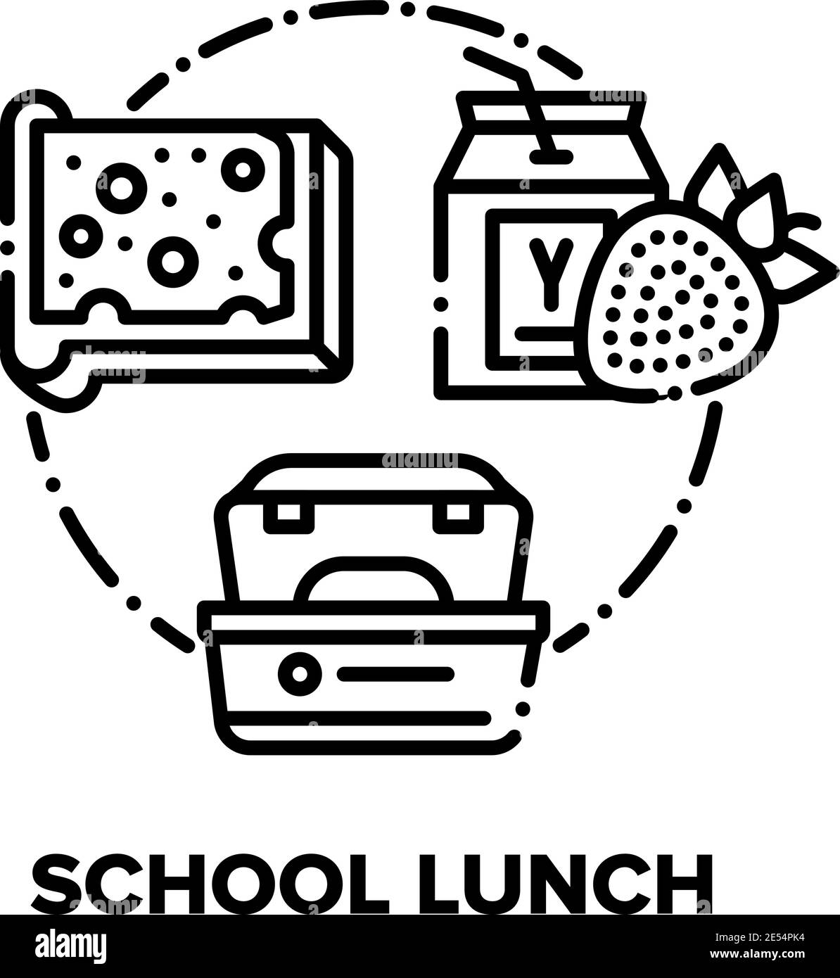 School Lunch Vector Concept Black Illustrations Stock Vector