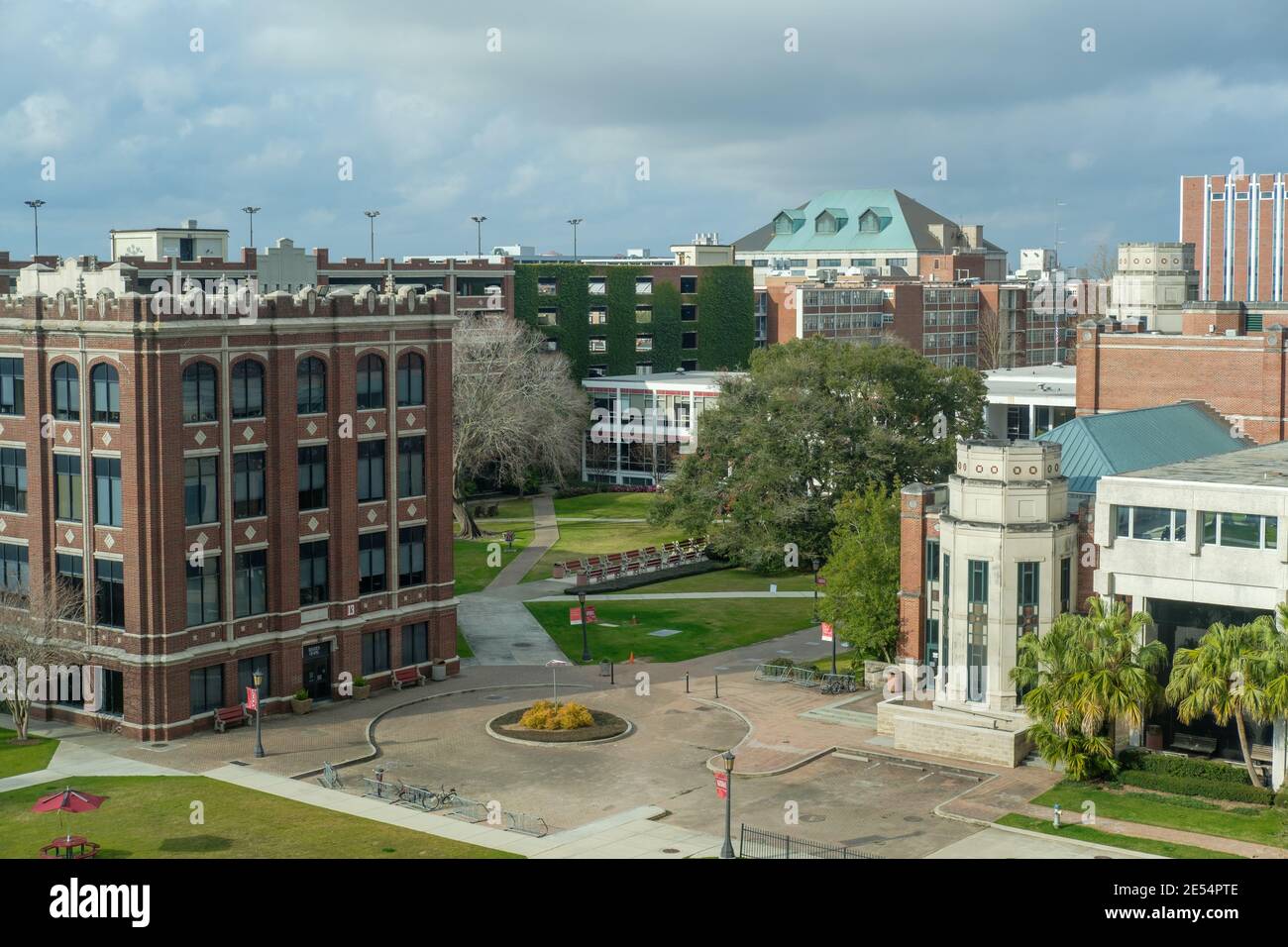 NEW ORLEANS, LA, USA - JANUARY 24, 2021: Aerial view of Loyola University buildings around the Peace Quad Stock Photo