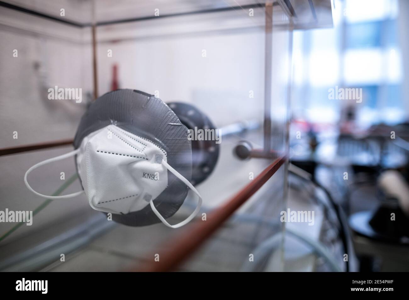 Essen, Germany. 26th Jan, 2021. A KN95 mask is fitted in the mask test