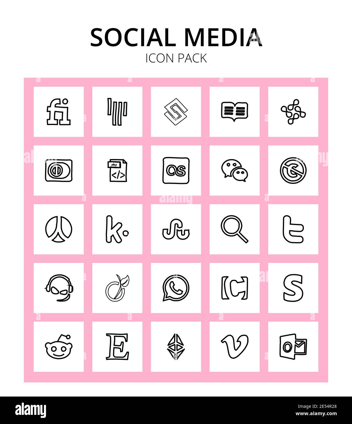 Set of 25 Social Logo renren, commons, php, creative, square Editable Vector Design Elements Stock Vector