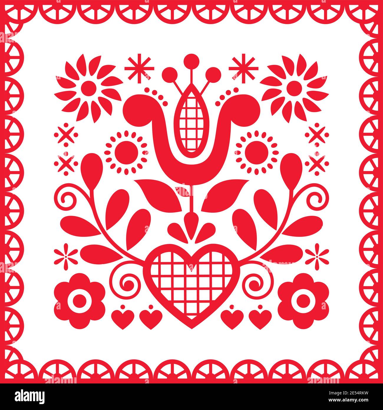 Folk art vector greeting design with flowers and heart from Nowy Sacz in Poland inspired by traditional highlanders embroidery Lachy Sadeckie Stock Vector