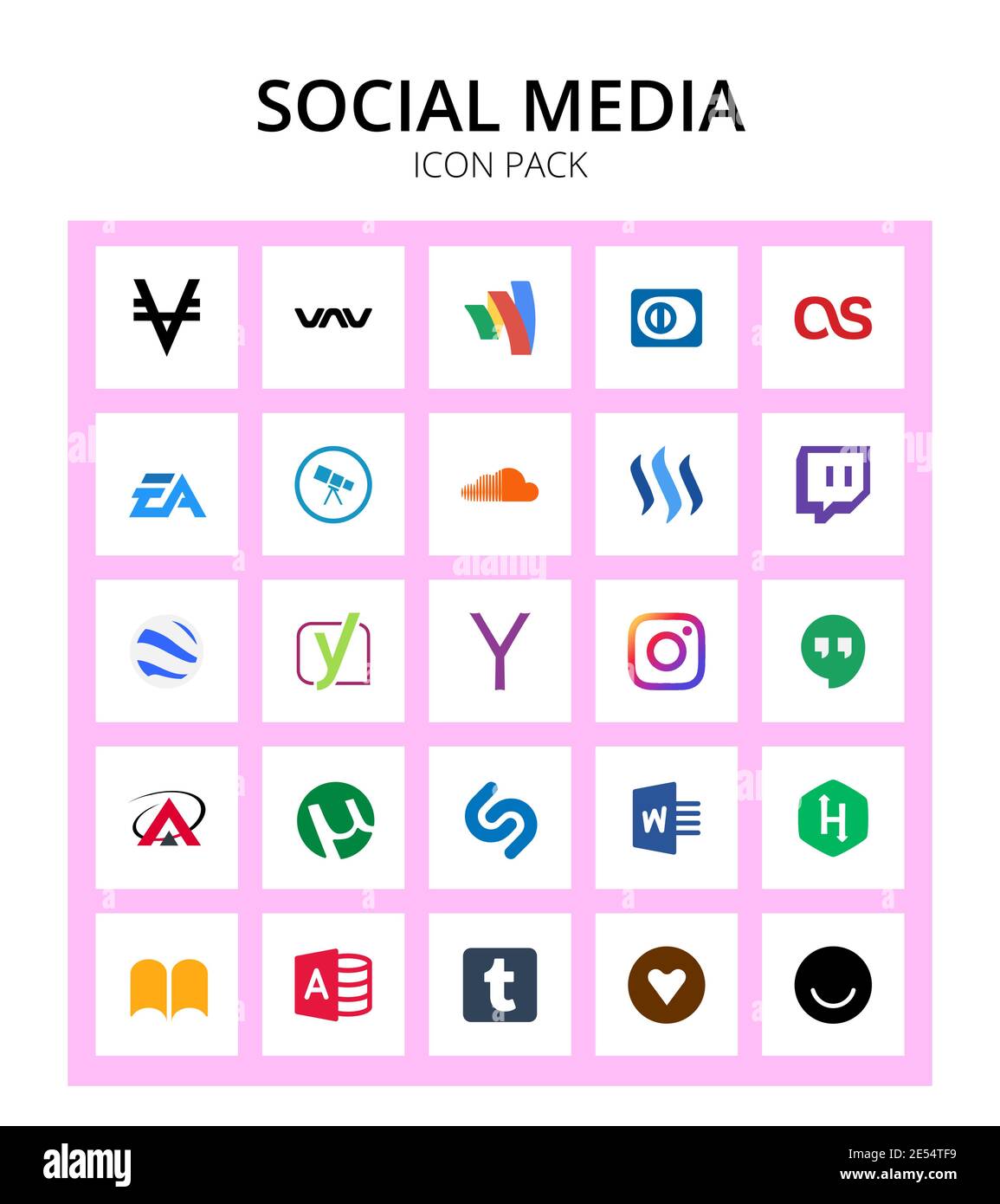 Set of 25 Social Logo hangouts, yahoo, ea, yoast, twitch Editable Vector Design Elements Stock Vector