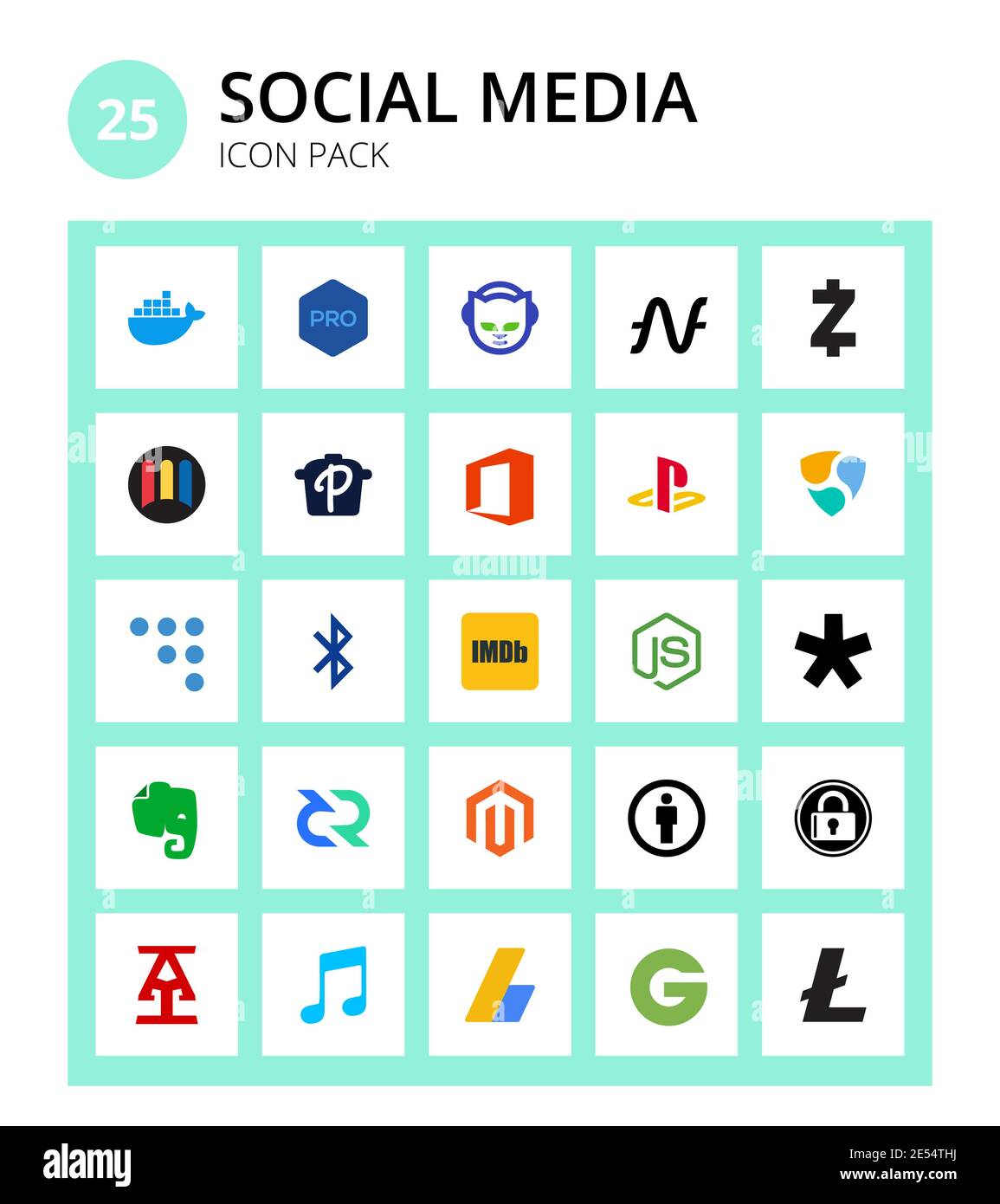 25 Social Signs and Symbols decred, diaspora, playstation, js, imdb Editable Vector Design Elements Stock Vector