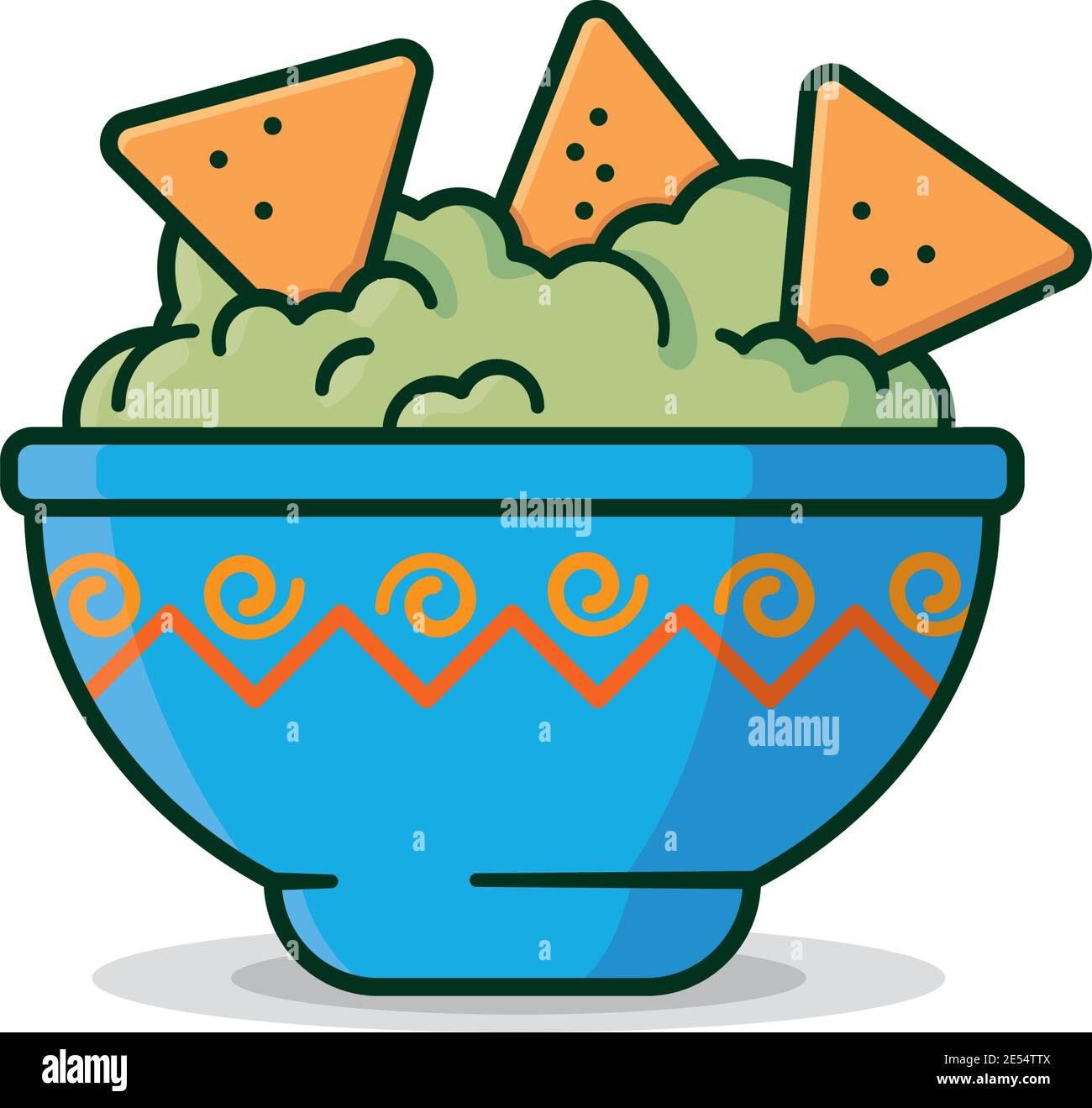 Bowl of Guacamole with tortilla chips isolated vector illustration Stock Vector