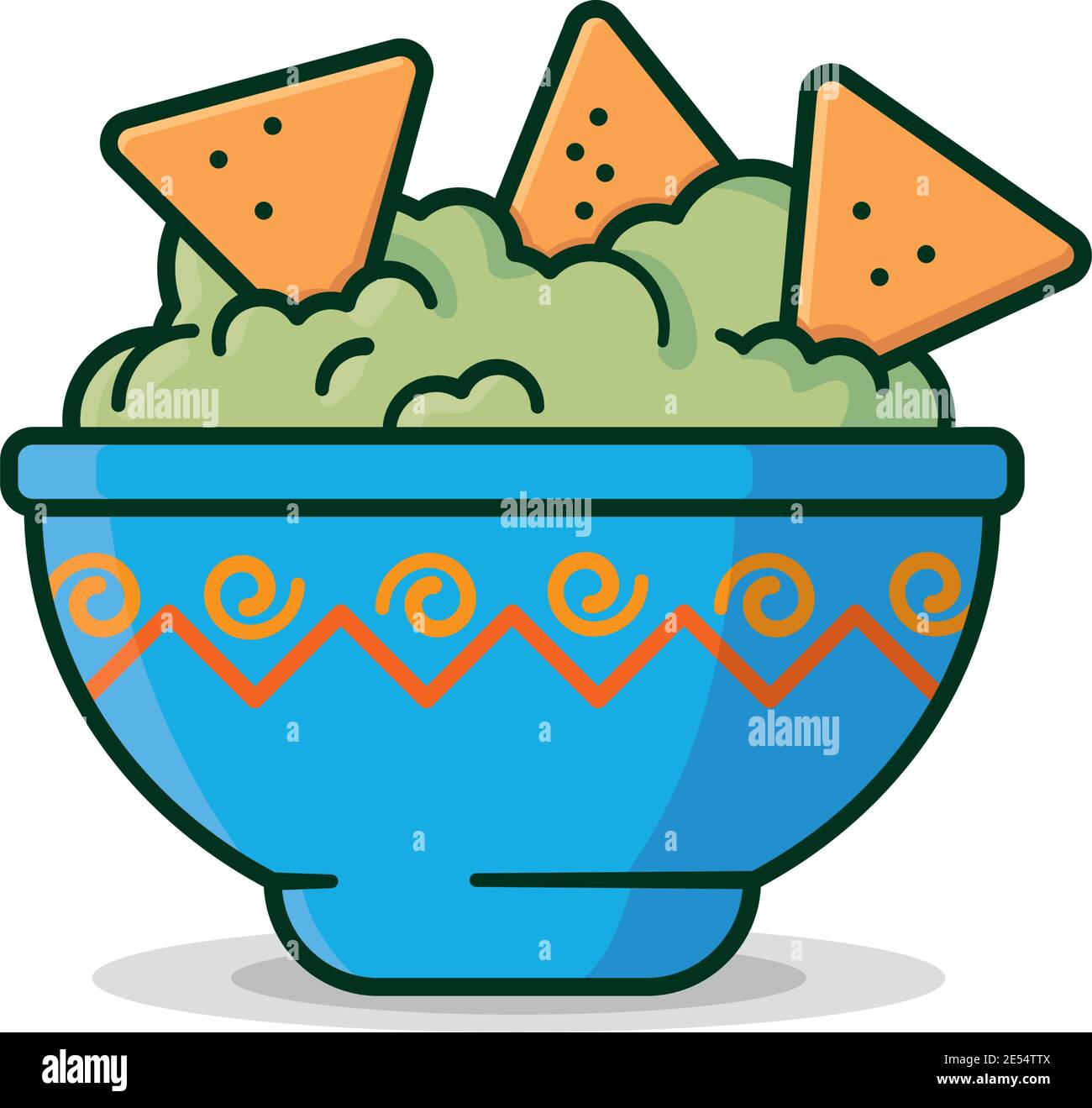 Bowl of Guacamole with tortilla chips isolated vector illustration