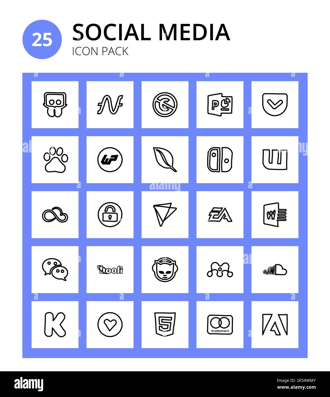 Set of 25 Social Logo ea, expedited ssl, baidu, skyatlas, switch Editable Vector Design Elements Stock Vector