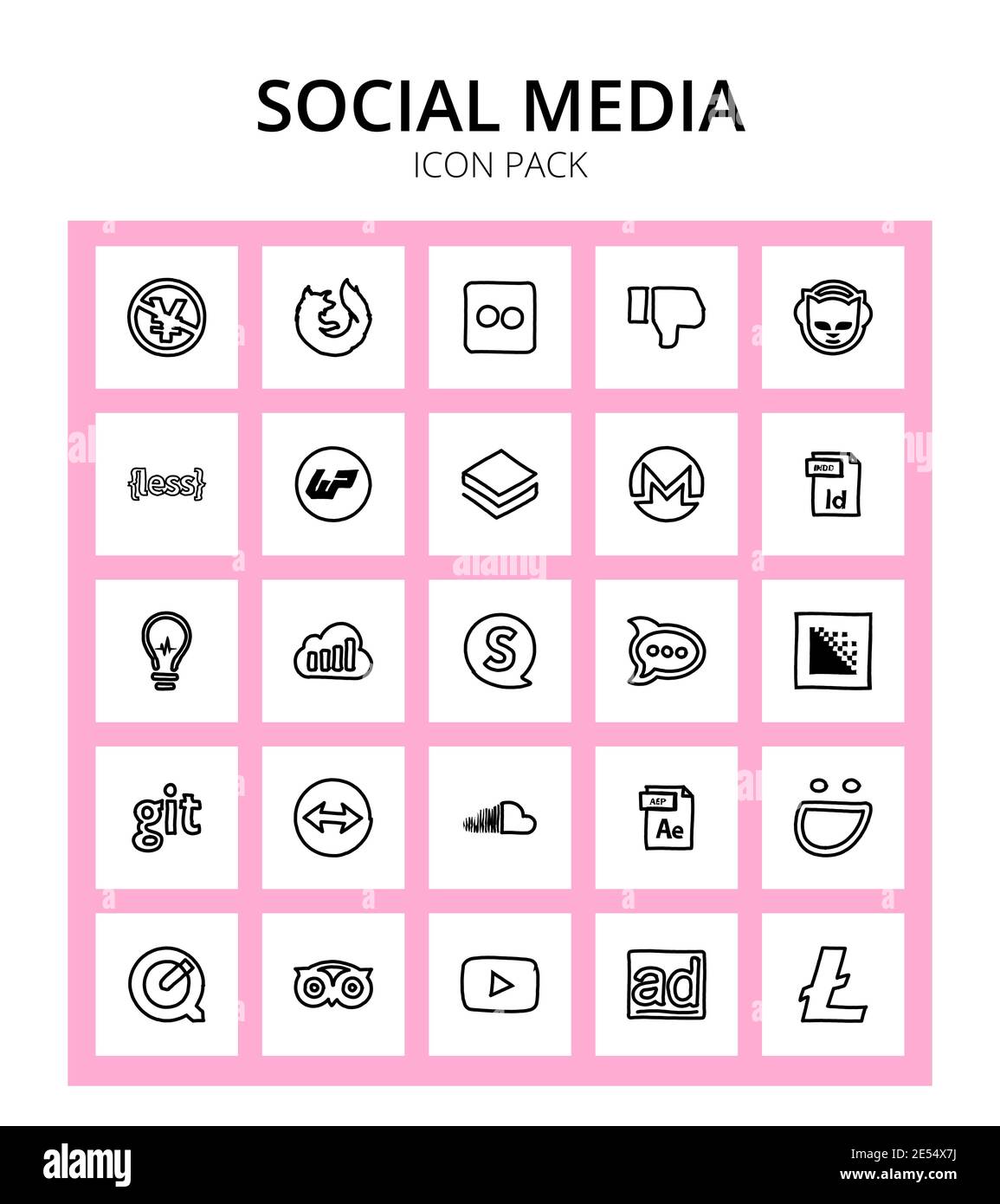 Social Media 25 icons speakap, medapps, less, file type, indd Editable Vector Design Elements Stock Vector
