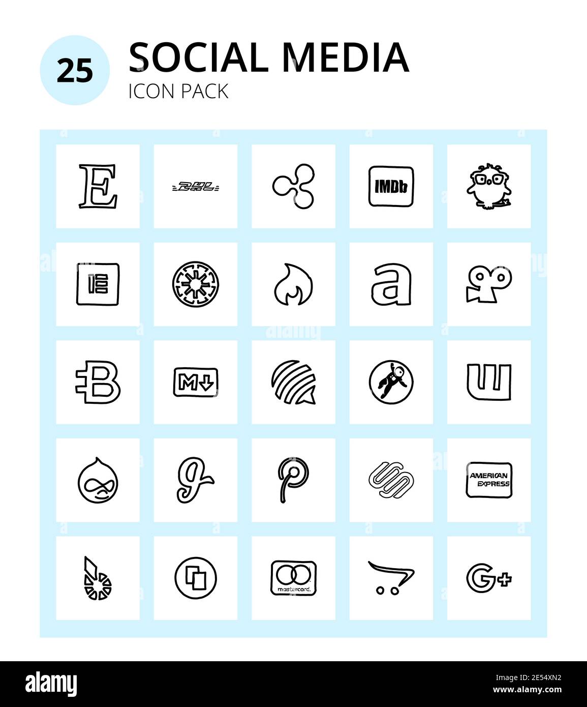 Set of 25 Social Logo glide, wattpad, hotjar, grav, markdown Editable Vector Design Elements Stock Vector