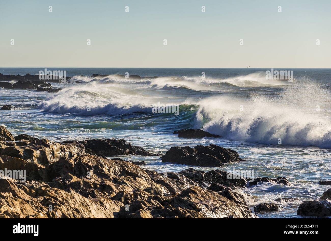 Atlantic Ocean waves seen from shore of Nevogilde civil Parish of Porto