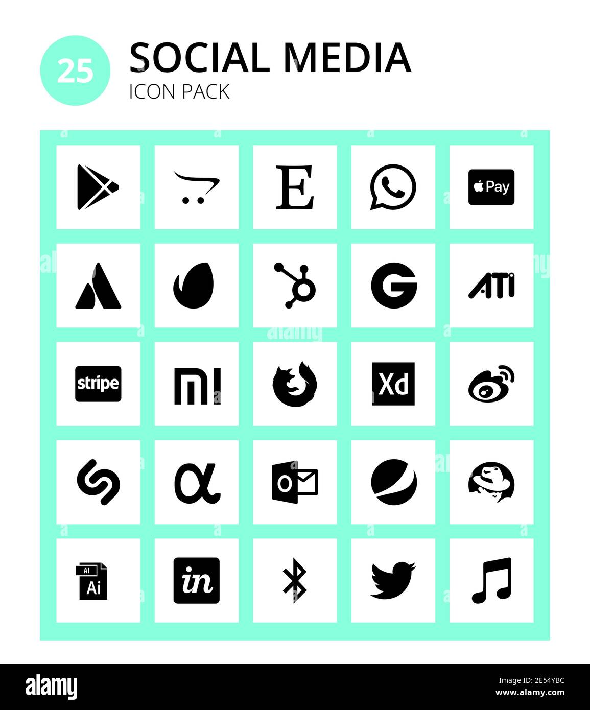 Pack of 25 Social Logo , xiaomi, atlassian, credit card, ati Editable Vector Design Elements Stock Vector