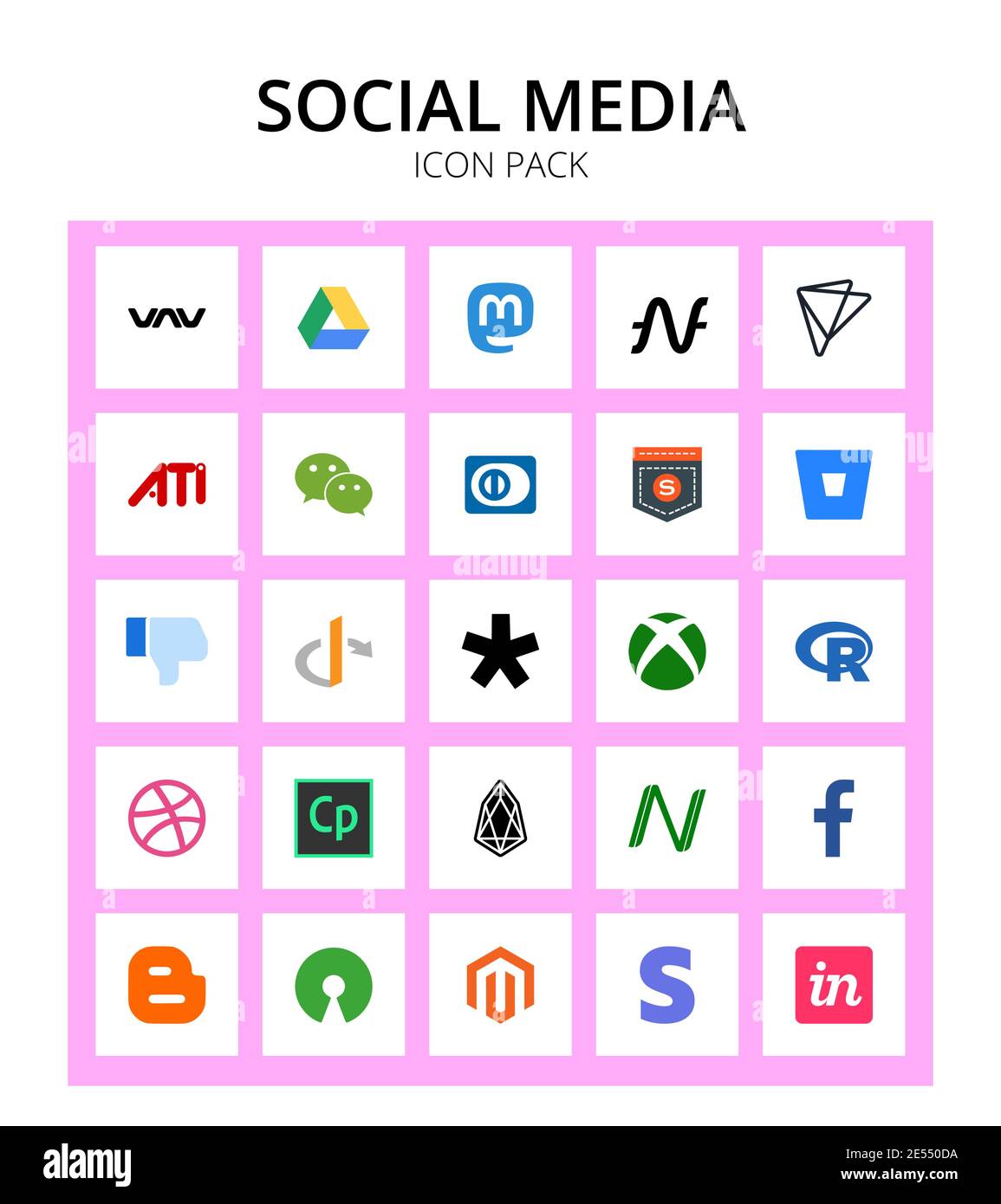 25 Social Media r, diaspora, diners, openid, bitbucket Editable Vector Design Elements Stock Vector