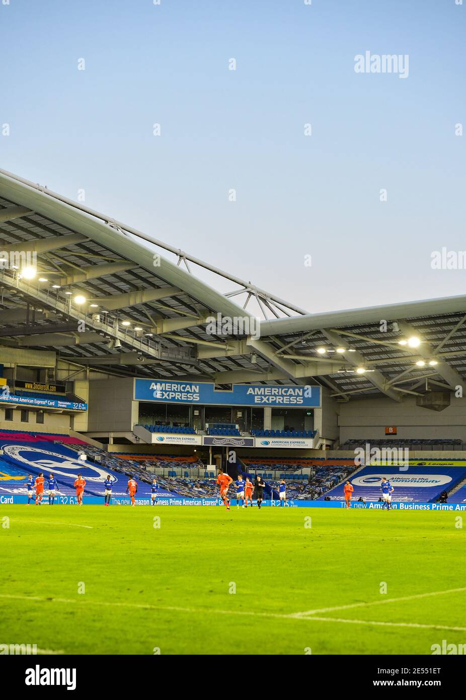 View of the stadium during the The Emirates FA Cup Fourth Round  match between Brighton and Hove Albion and Blackpool Town at the American Express Stadium  , Brighton , UK - 23rd January 2021 - Editorial Use Only Stock Photo