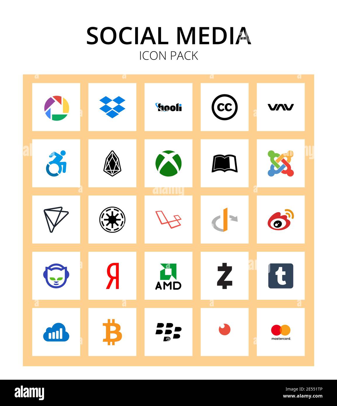 25 Social Media weibo, laravel, eos, republic, pushed Editable Vector Design Elements Stock Vector