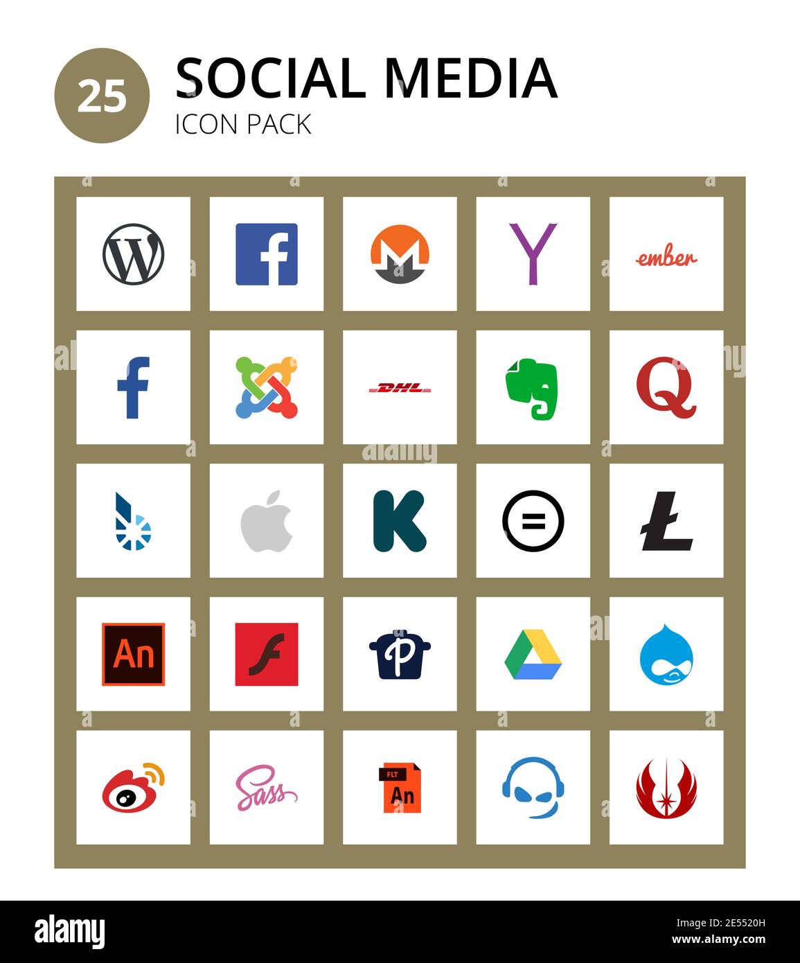 25 Social Media lite, commons, dhl, creative, apple Editable Vector Design Elements Stock Vector