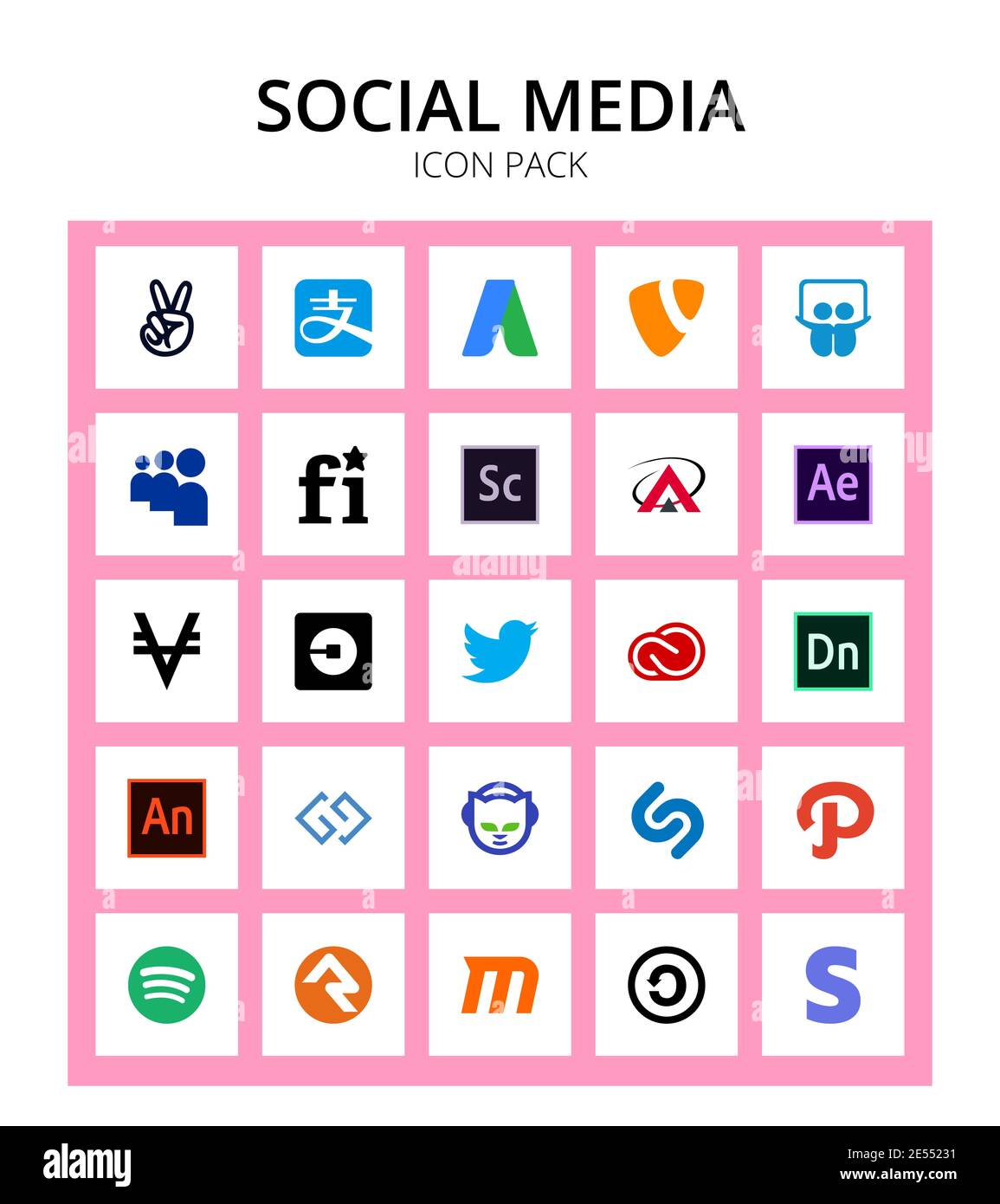 25 Social Signs and Symbols dimension, twitter, adobe, uber, adobe Editable Vector Design Elements Stock Vector