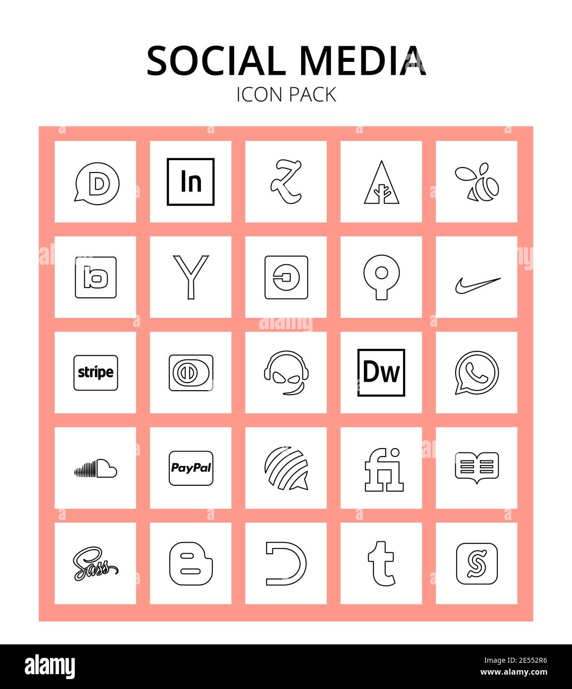 25 Social Signs and Symbols dreamweaver, credit card, uber, club, credit card Editable Vector Design Elements Stock Vector
