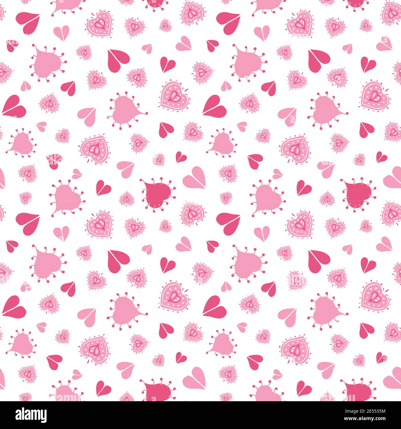 Doodle Heart Shape Pattern Seamless Vector Repeat Background. Girly Allover Design With Hand Drawn Heart and Dot. Close Up, All Over Repeat. Stationery, Valentine, Wedding, Packaging. Vector EPS 10 Tile. Stock Vector