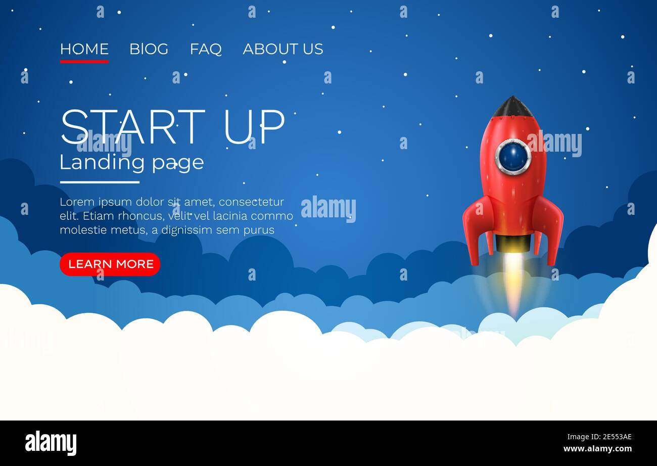 Program Launching Banner Start up idea Landing page screen, development technology, rocket ...