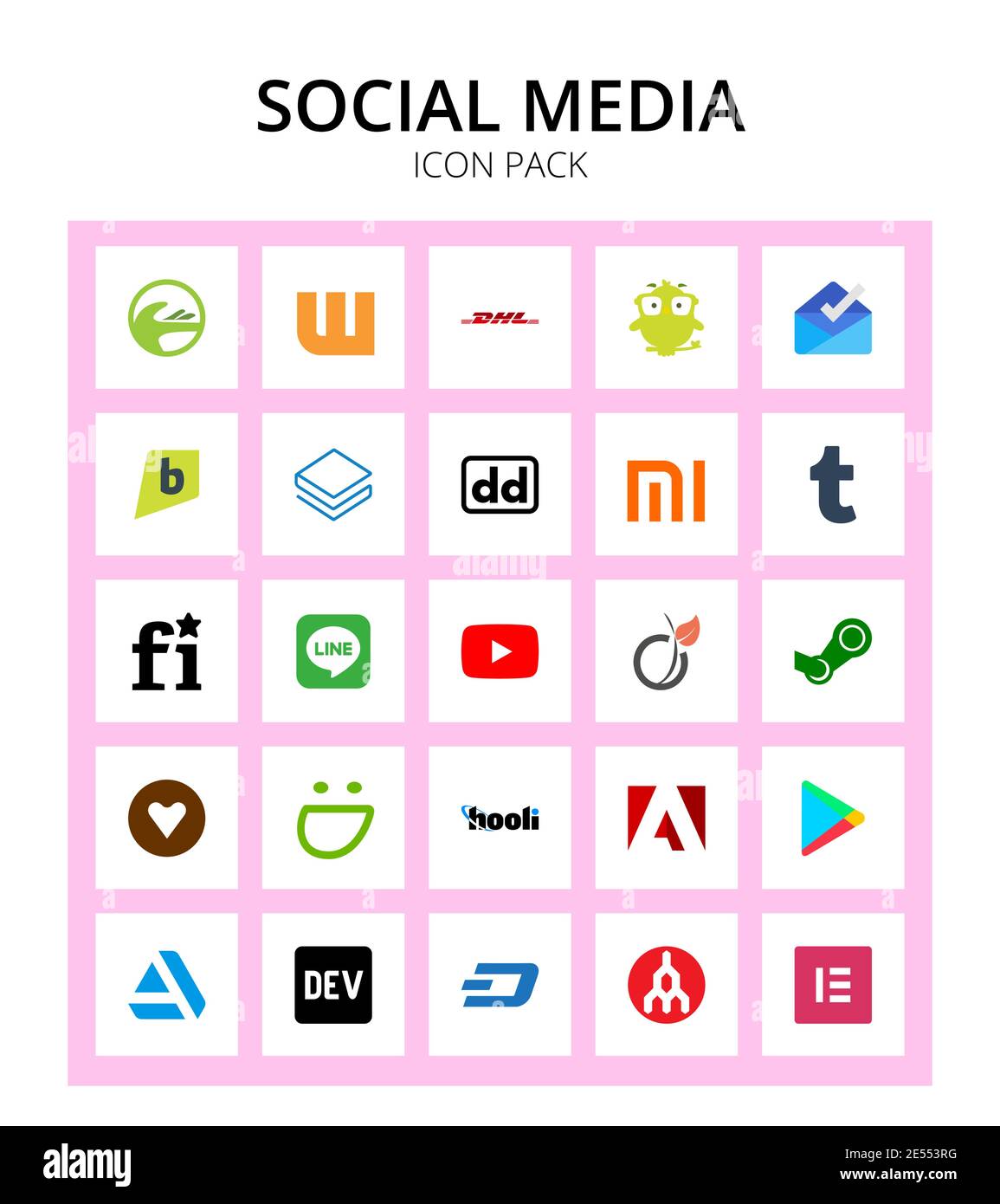 25 Social Signs and Symbols hooli, gratipay, xiaomi, steam, youtube Editable Vector Design Elements Stock Vector