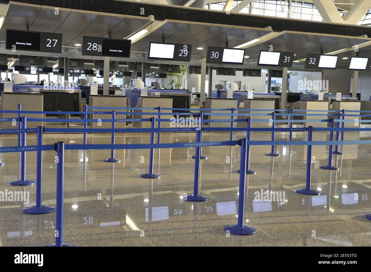 International airport check-in counters. Nobody, empty area Stock Photo ...