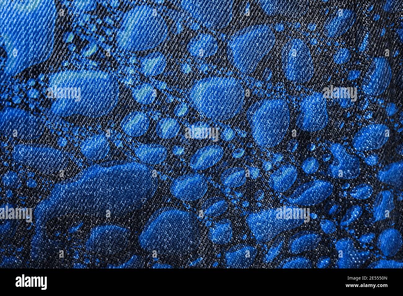 Blue Silk with Water Drops Texture Background Stock Photo