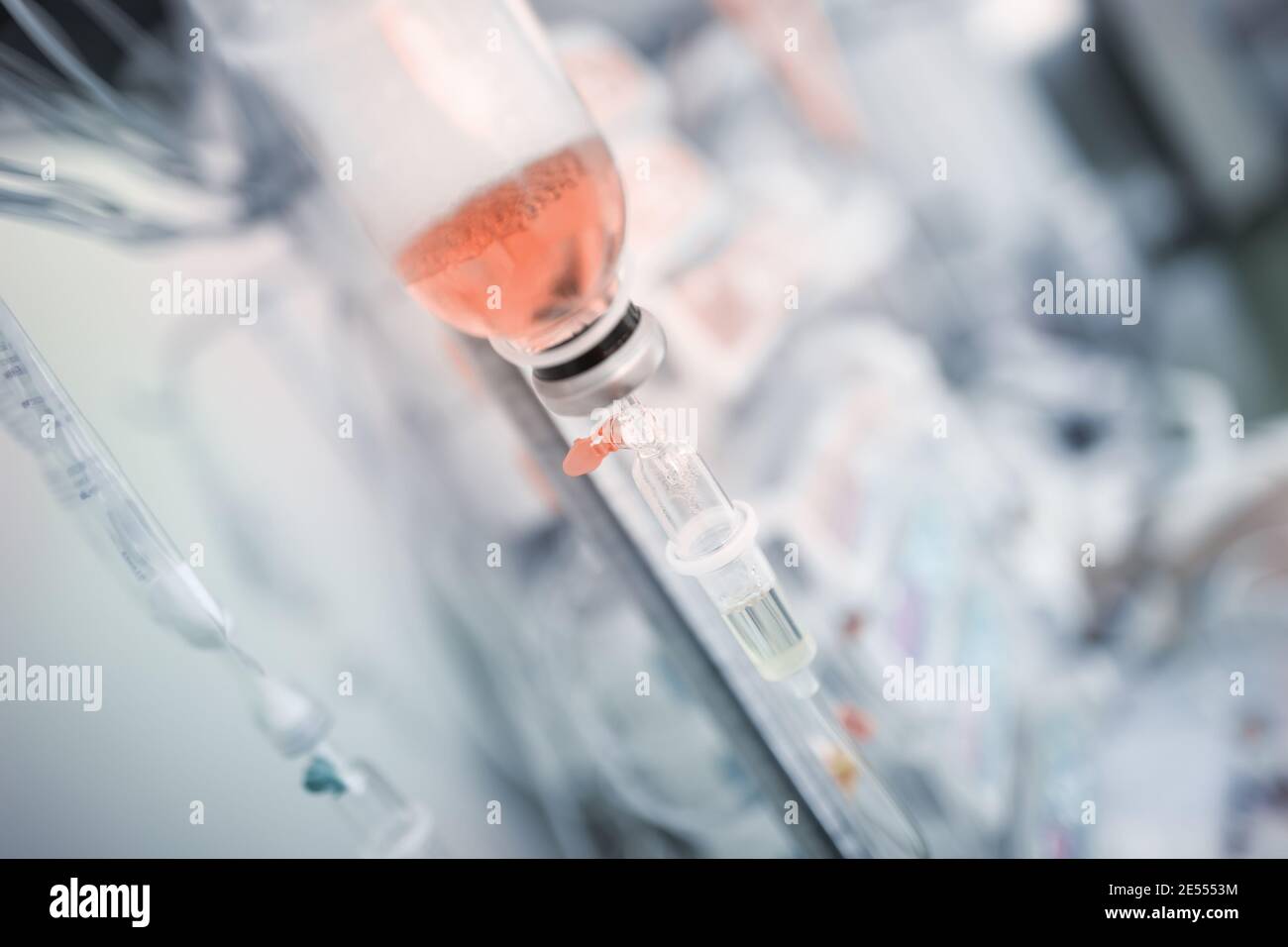 Intravenous infusion of medical solution. Stock Photo