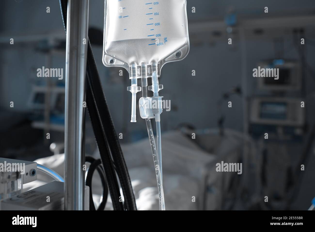 Unconscious patient receive treatment in the ICU. Stock Photo
