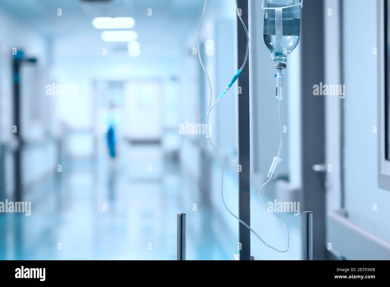 Intravenous drip system in the hospital lobby. Stock Photo