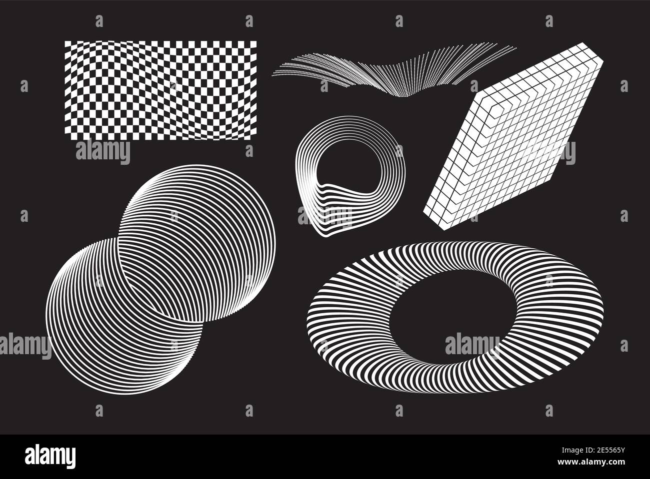 The reimagined design of 80-90s, retro-futurism, brutalist style. New look at design, with distorted and extraordinary forms, bold abstract geometric Stock Vector