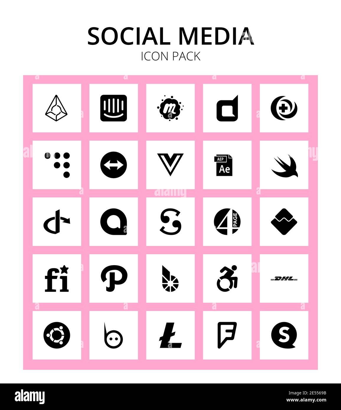 25 Social icon fonts, page, aep, scribd, openid Editable Vector Design Elements Stock Vector