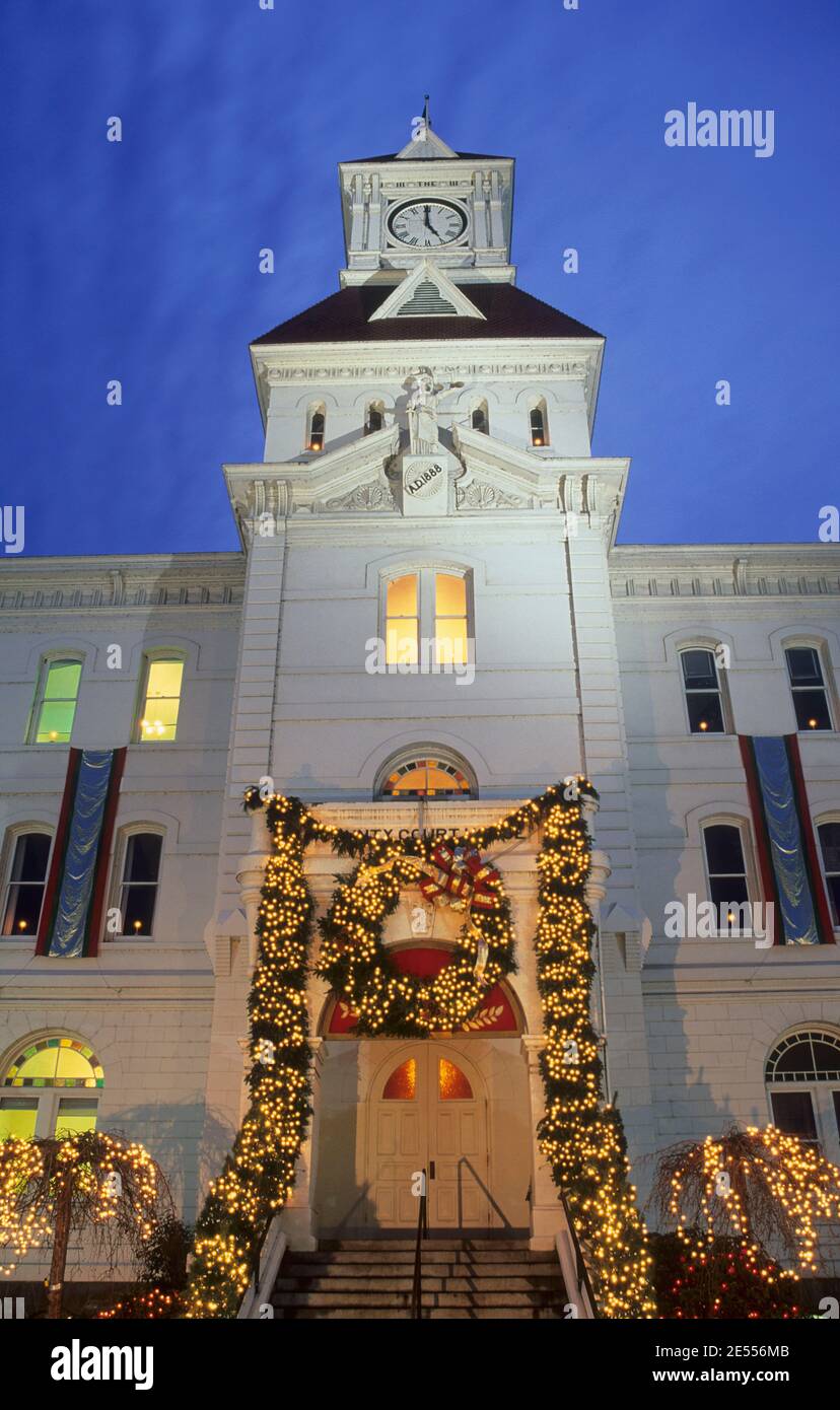 Benton County Courthouse with Christmas lights, Corvallis, Oregon Stock