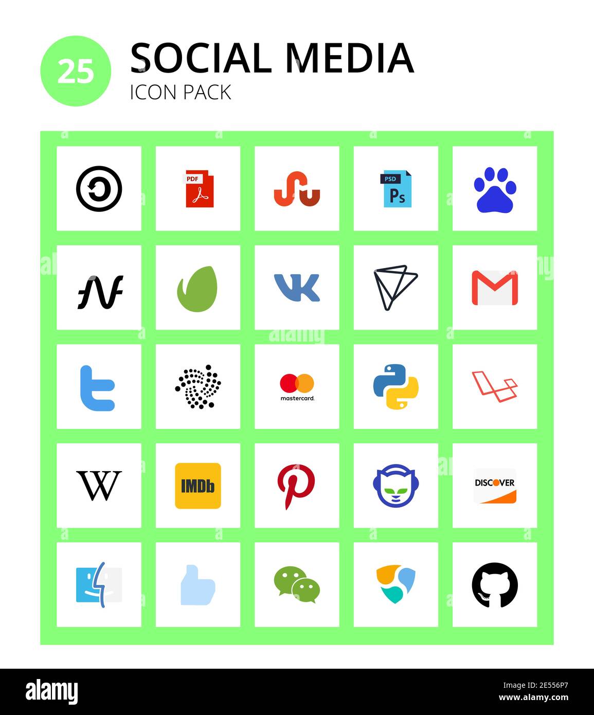 25 Social Media iota, gmail, file type, pushed, envato Editable Vector Design Elements Stock Vector