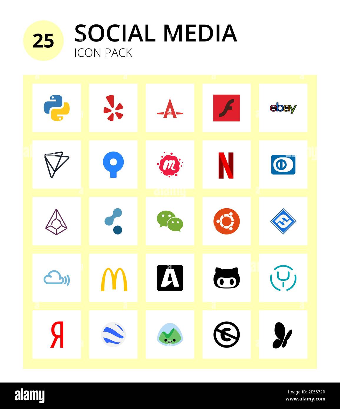 Pack of 25 Social Logo fantasy, weixin, meetup, cloudsmith, credit card Editable Vector Design Elements Stock Vector