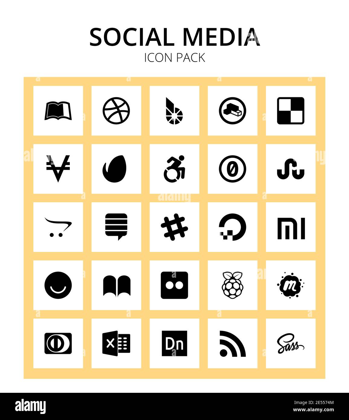 25 Social icon exchange, opencart, envato, stumbleupon, commons Editable Vector Design Elements Stock Vector
